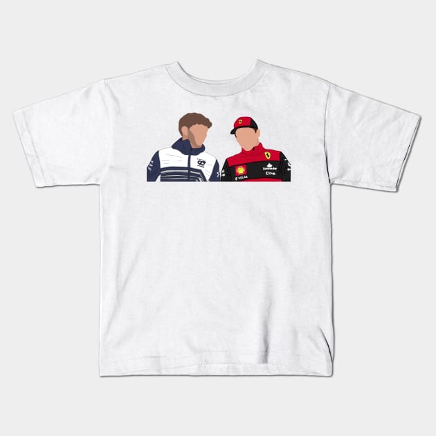 Pierre Gasly and Charles Leclerc Kids T-Shirt by CalliesArt